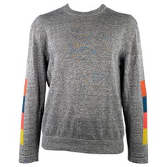 PAUL SMITH Size L Heather Grey Multi Color Color Block Cotton Wool Crew Neck Pullover