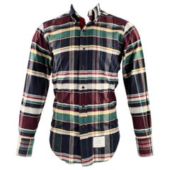 THOM BROWNE Taglia XS Camicia a maniche lunghe in cotone a quadri multicolore con una sola tasca