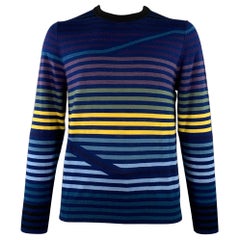 PS by PAUL SMITH Size XL Navy Multi Color Stripe Merino Wool Crew Neck Pullover