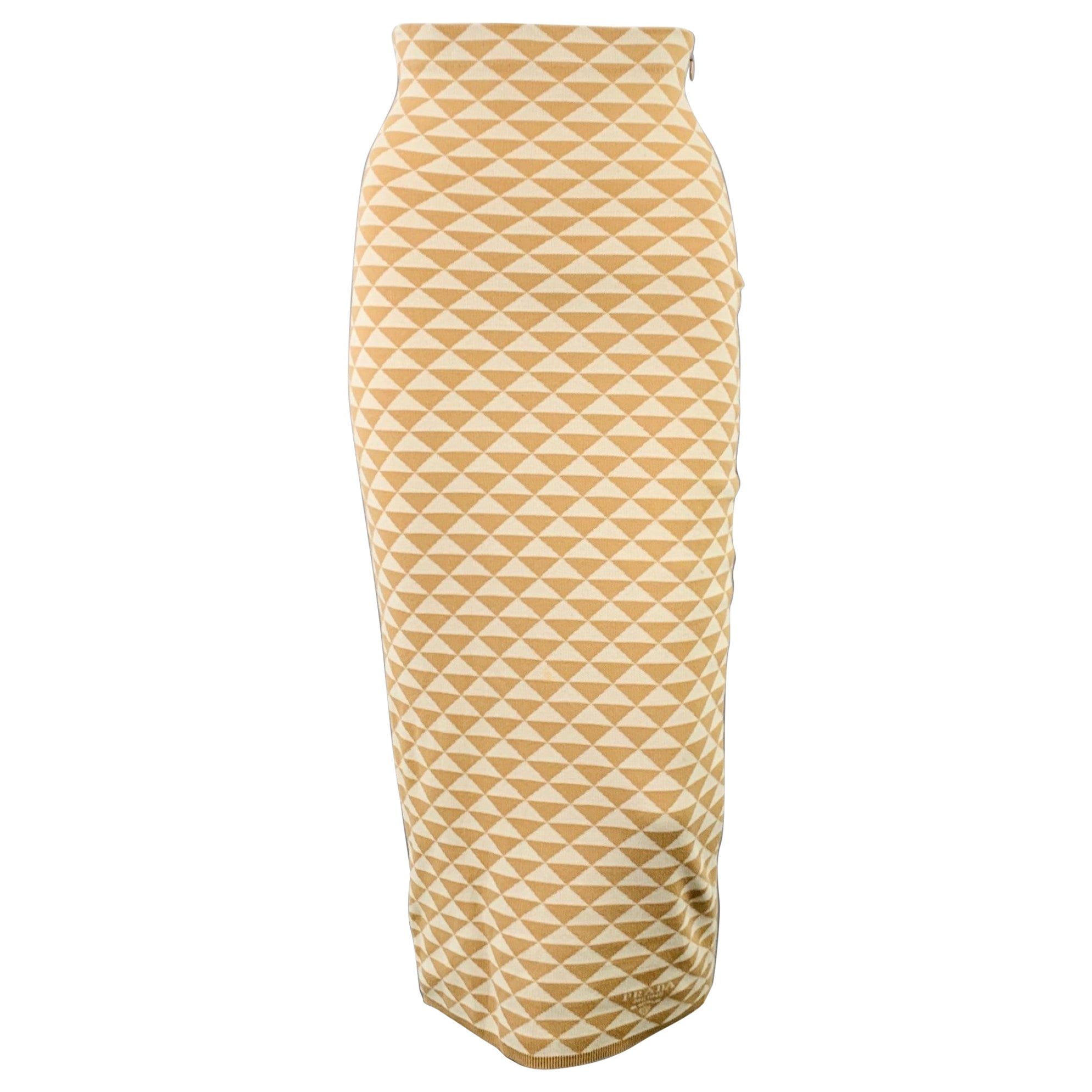 PRADA by RAF SIMONS 2023 Size S Beige Cream Cotton Triangle Pencil Midi Skirt