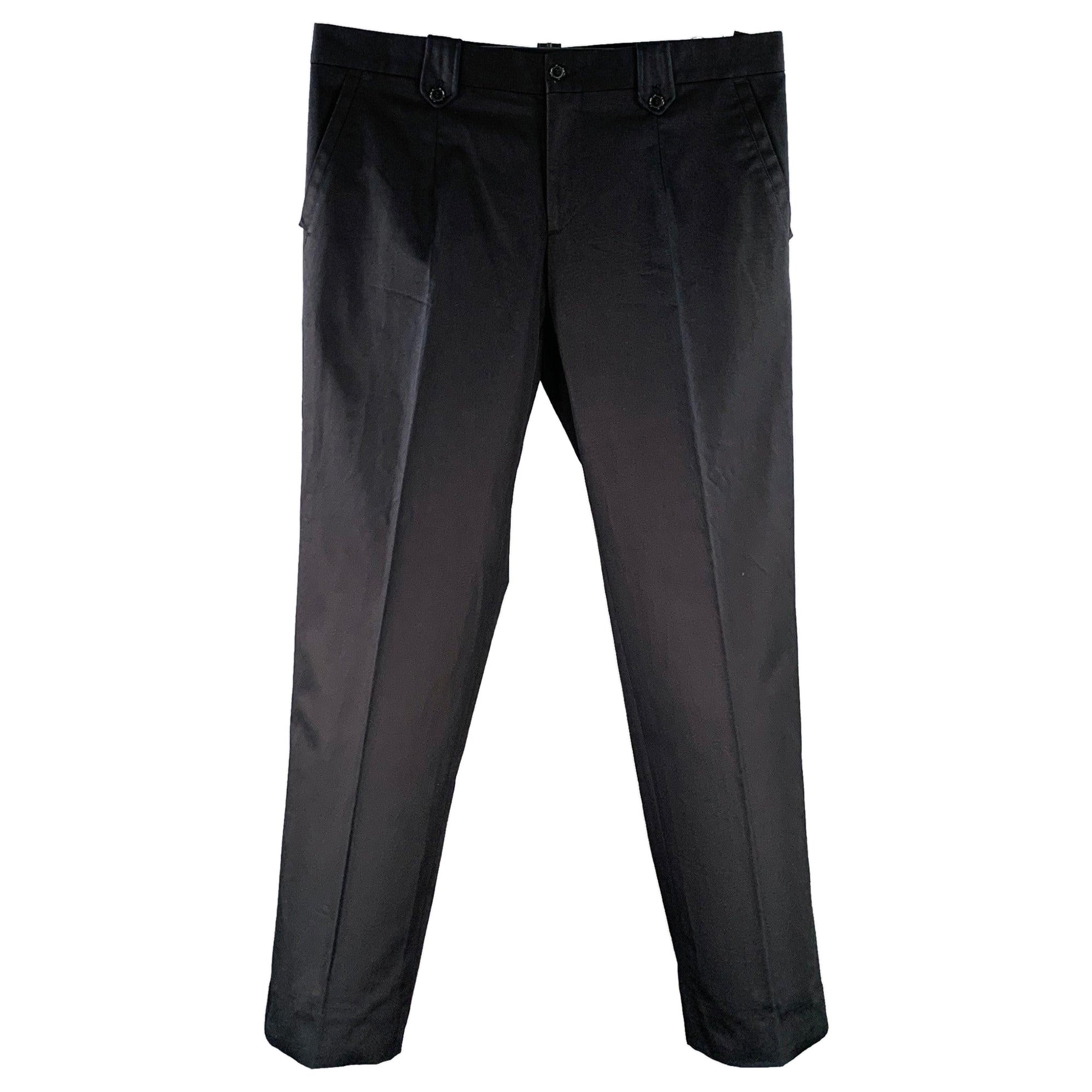 DOLCE & GABBANA Size 36 Black Cotton Twill Tapered Zip Fly Dress Pants For Sale