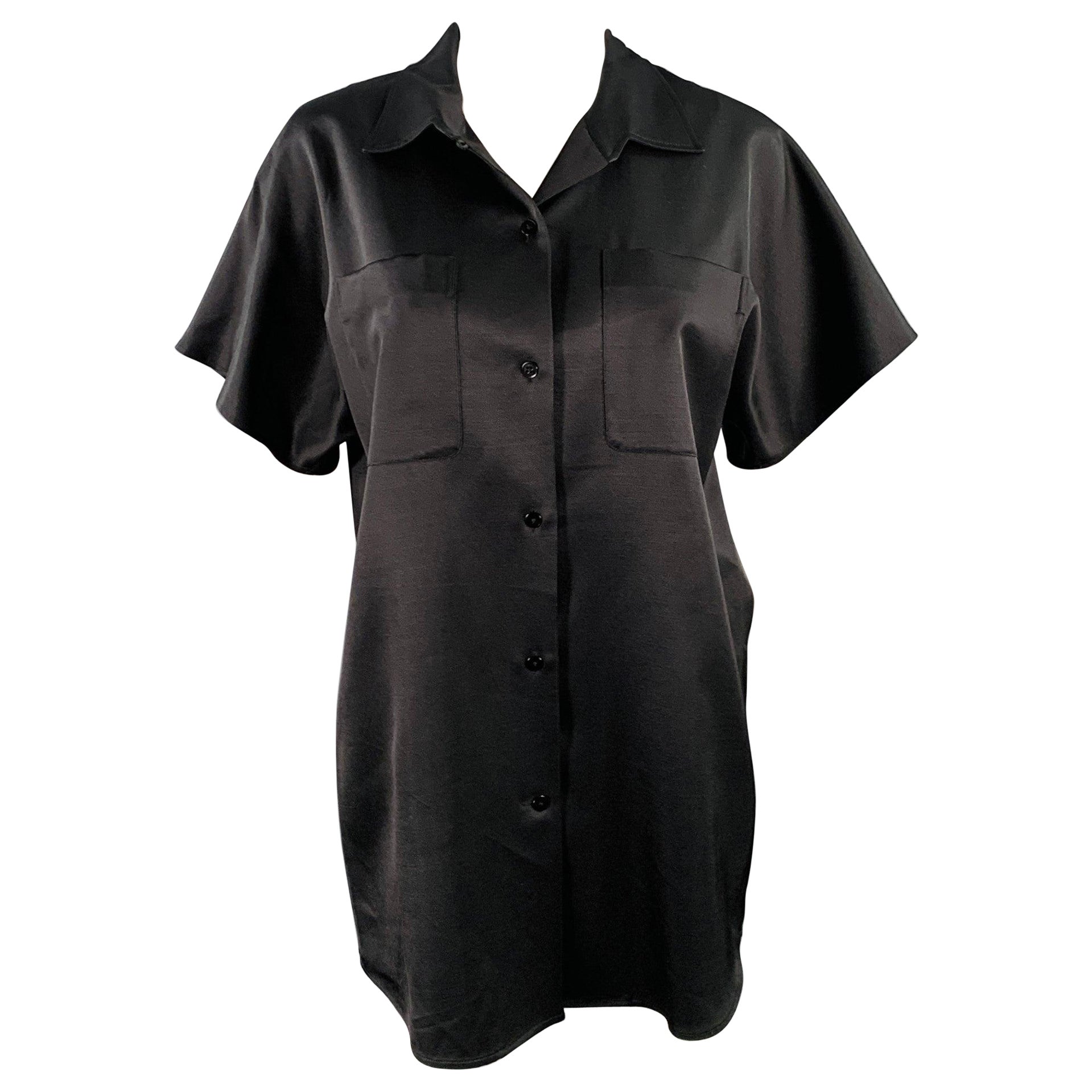 THE ROW Taglia XS Giuseppina Top casual a maniche corte in lana e seta nera