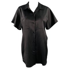 THE ROW Size XS Giuseppina Black Silk Wool Short Sleeve Casual Top