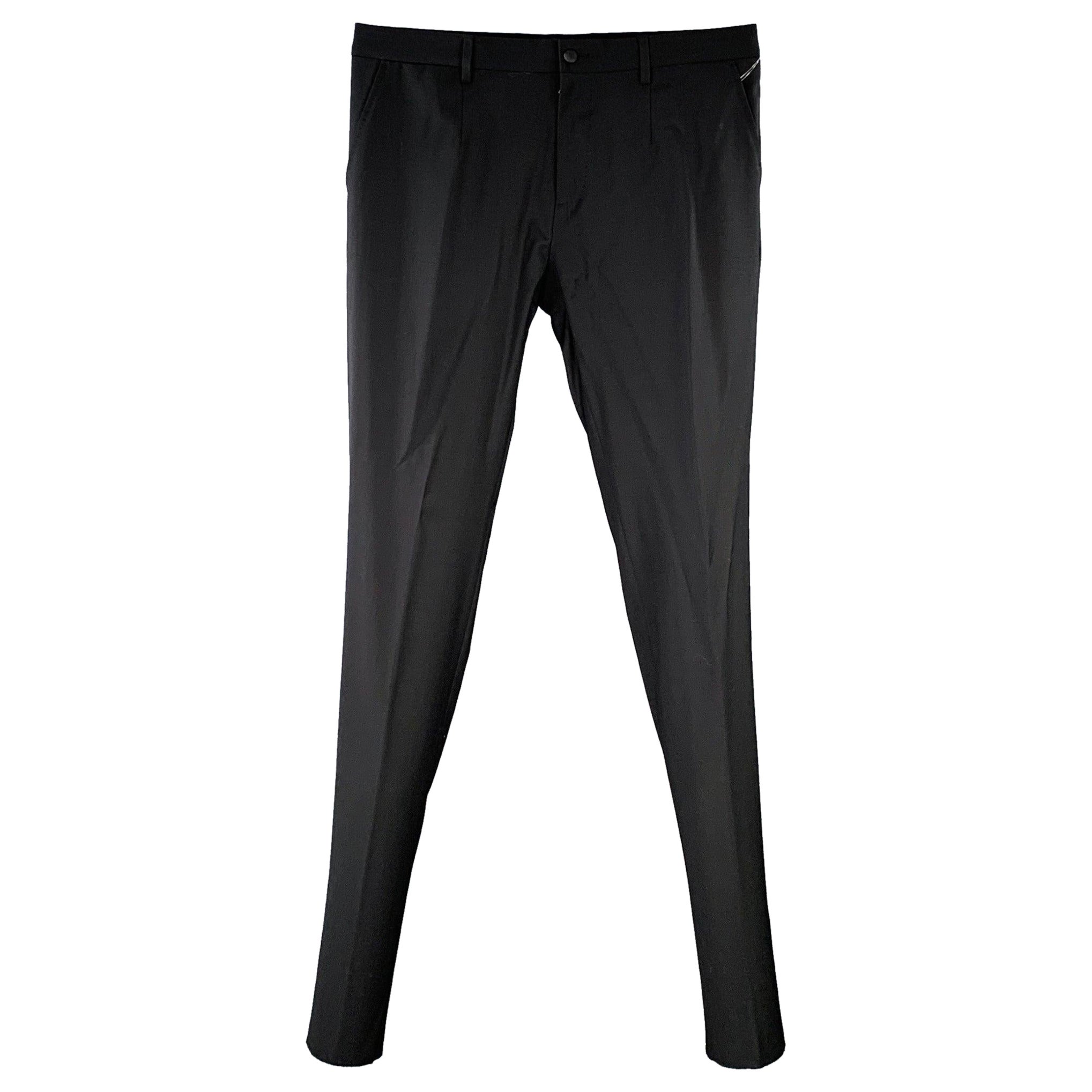 DOLCE & GABBANA Size 34 Black Wool Blend Slim Tapered Zip Fly Dress Pants For Sale