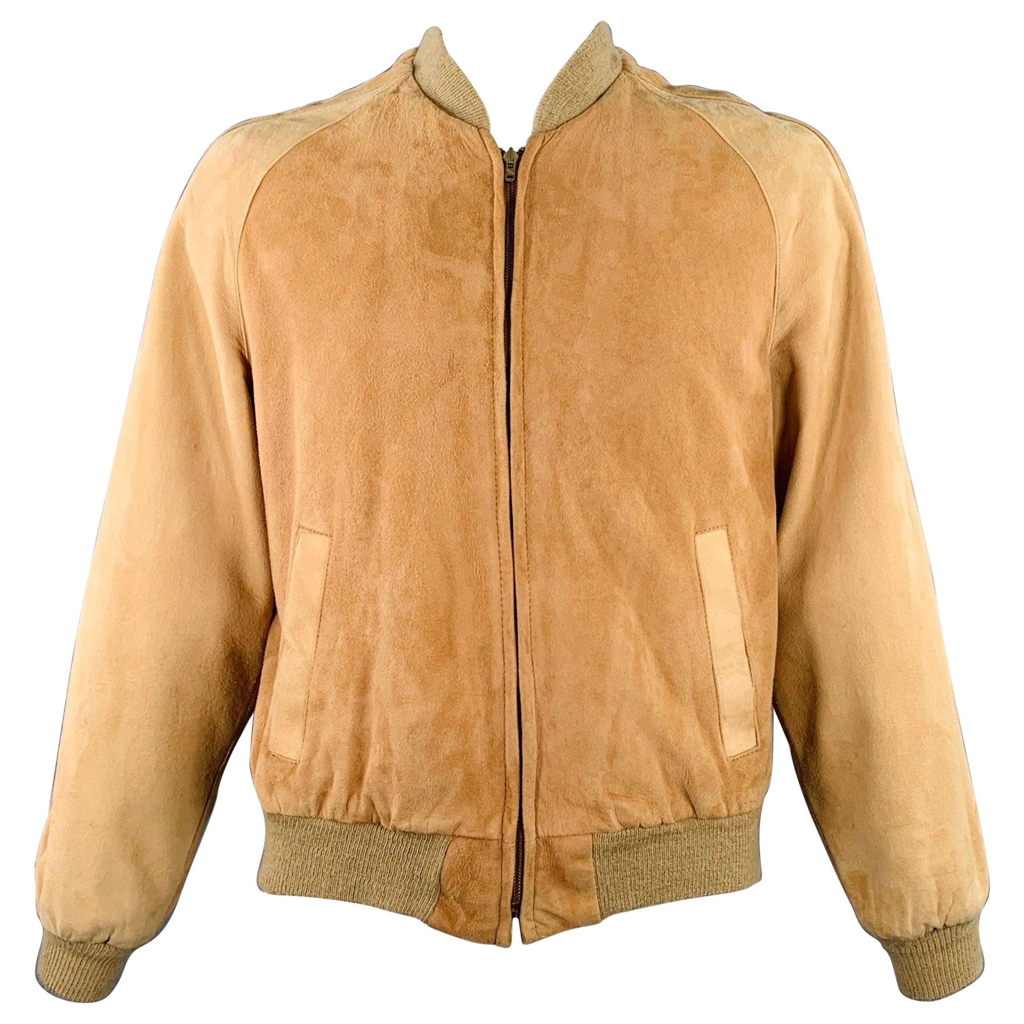 SAKS FIFTH AVENUE Bomber vintage en daim beige taille 44
