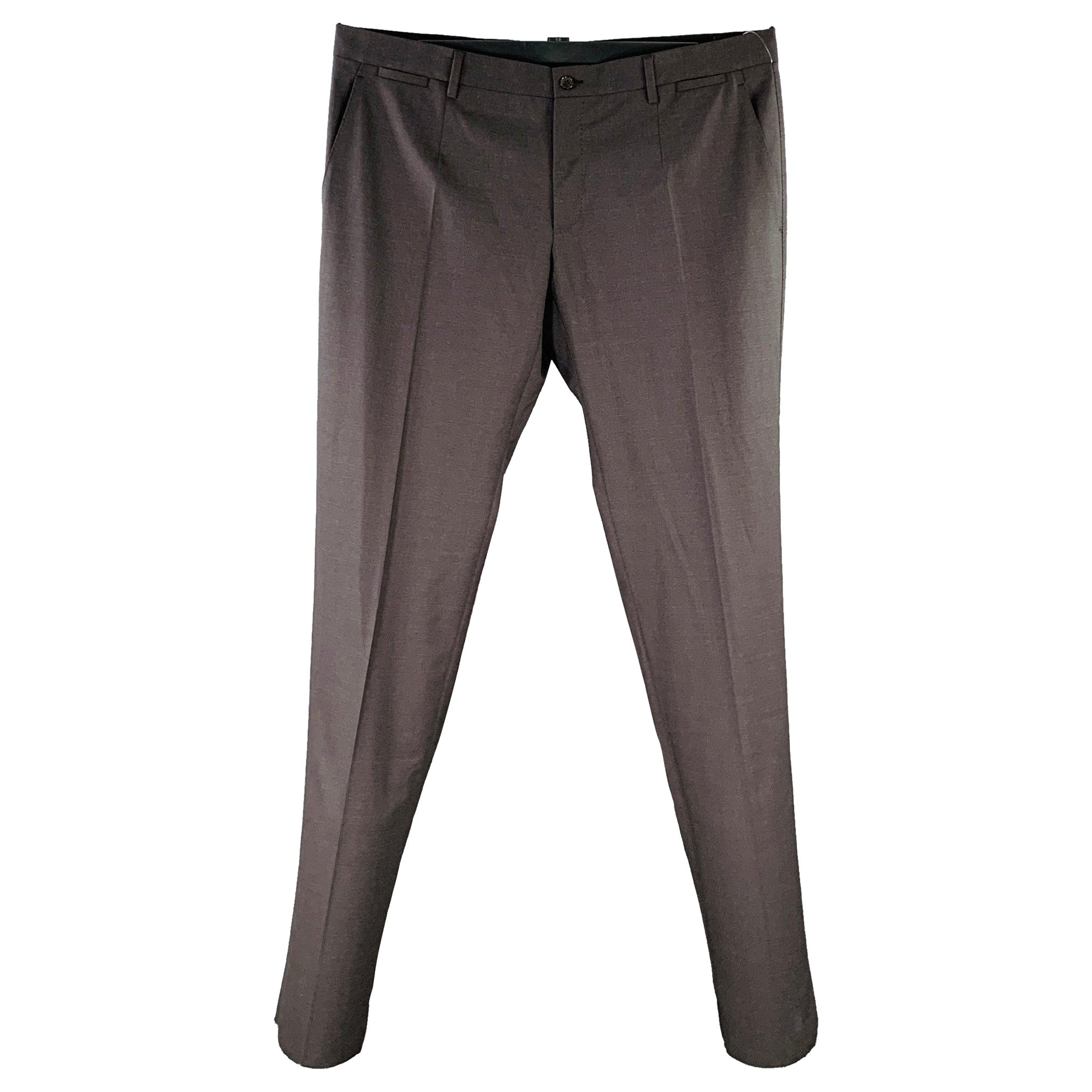 DOLCE & GABBANA Size 38 Charcoal Grey Wool Blend Zip Fly Dress Pants For Sale