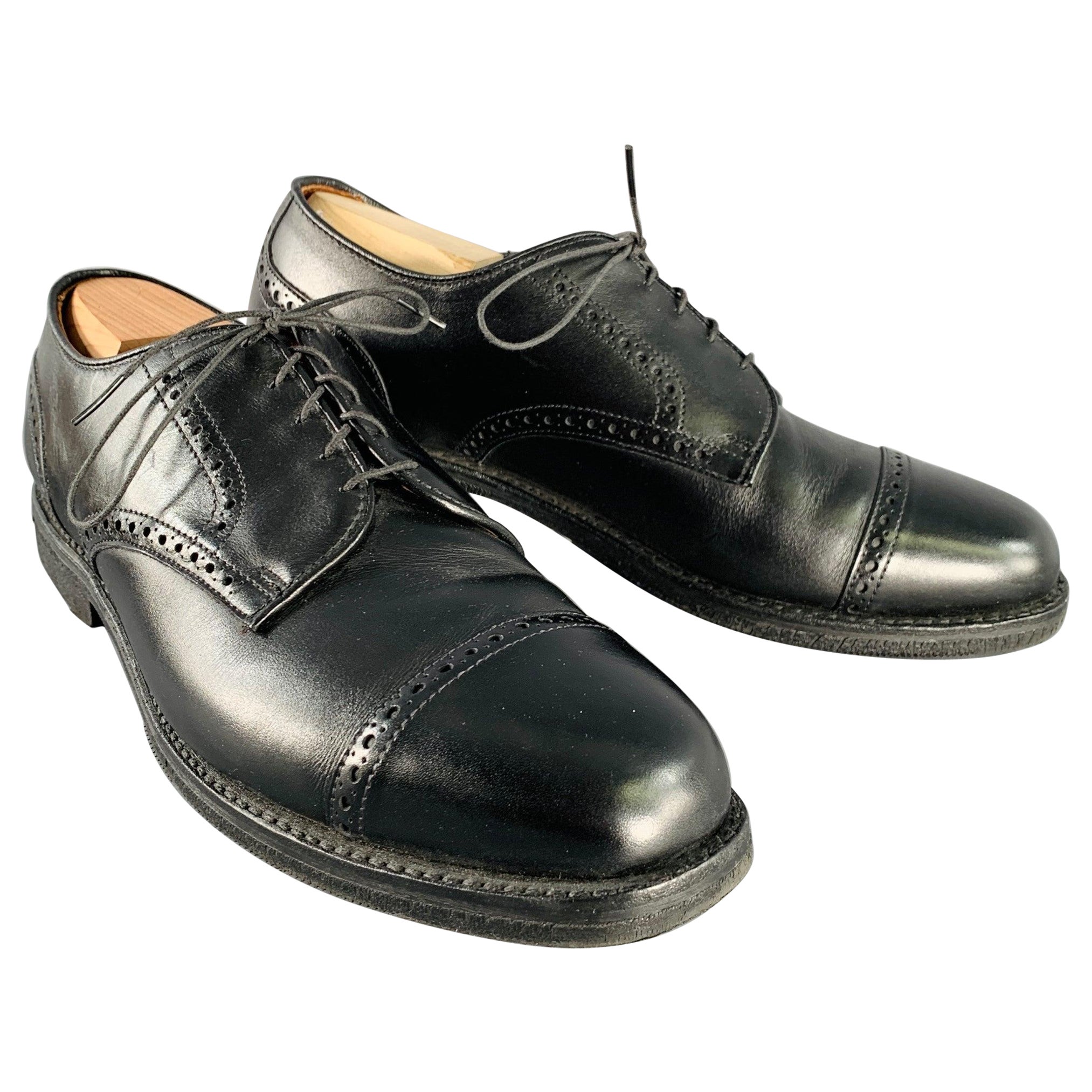ALLEN EDMONDS Size 12 Black Perforated Leather Cap Toe Lace-Up Shoes For Sale