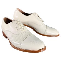 PAUL SMITH Size 8 Cream Perforated Leather Oxford Lace-Up Shoes