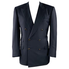 DUNHILL Größe 44 Regular Marineblauer und goldener doppelreihiger Sportmantel aus Wolle