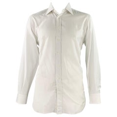 Ermenegildo Zegna Taglia L Camicia a maniche lunghe in cotone intrecciato e curvo Whiting
