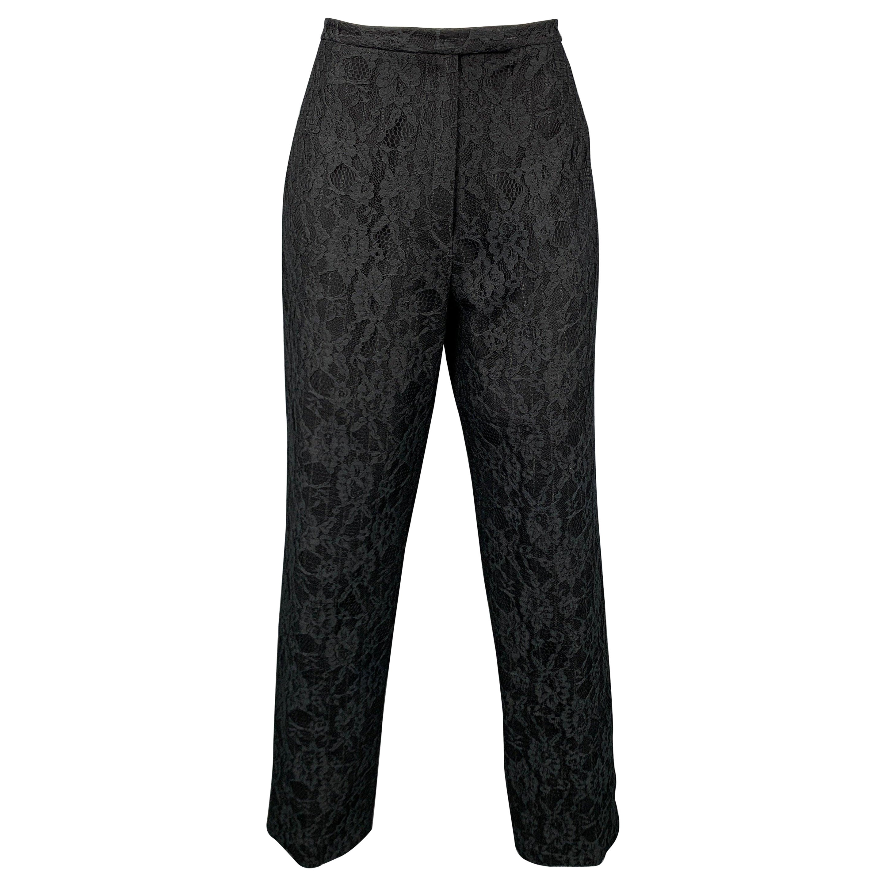 RICHARD TYLER Talla 10 Pantalones de vestir de noche de encaje de mezcla de lana negra en venta