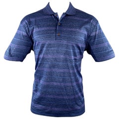Ermenegildo Zegna Taglia 40 Polo Monopetto in Lino a Righe Viola Navy