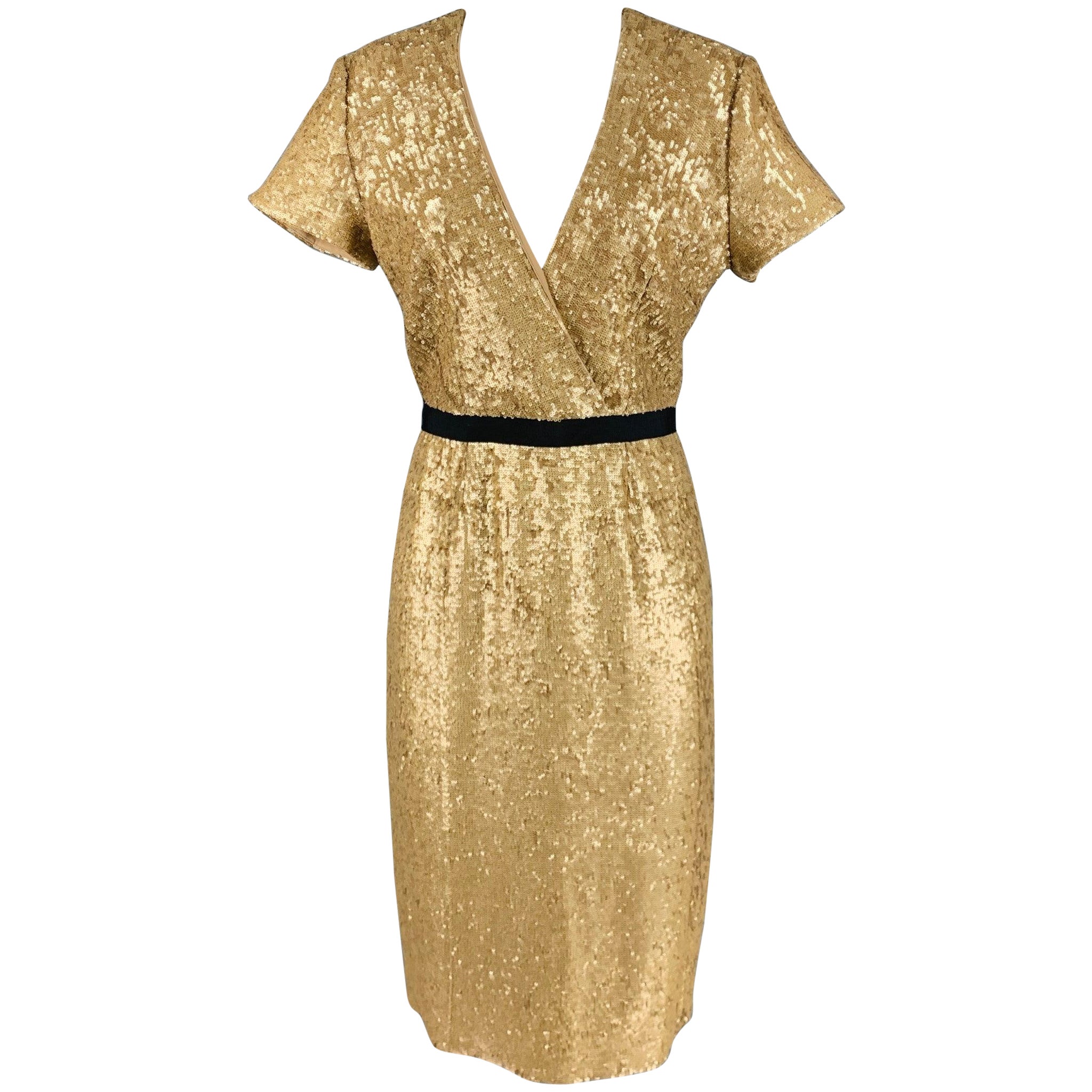 BURBERRY LONDON Talla 8 Vestido de cóctel con lentejuelas en mezcla de viscosa dorada