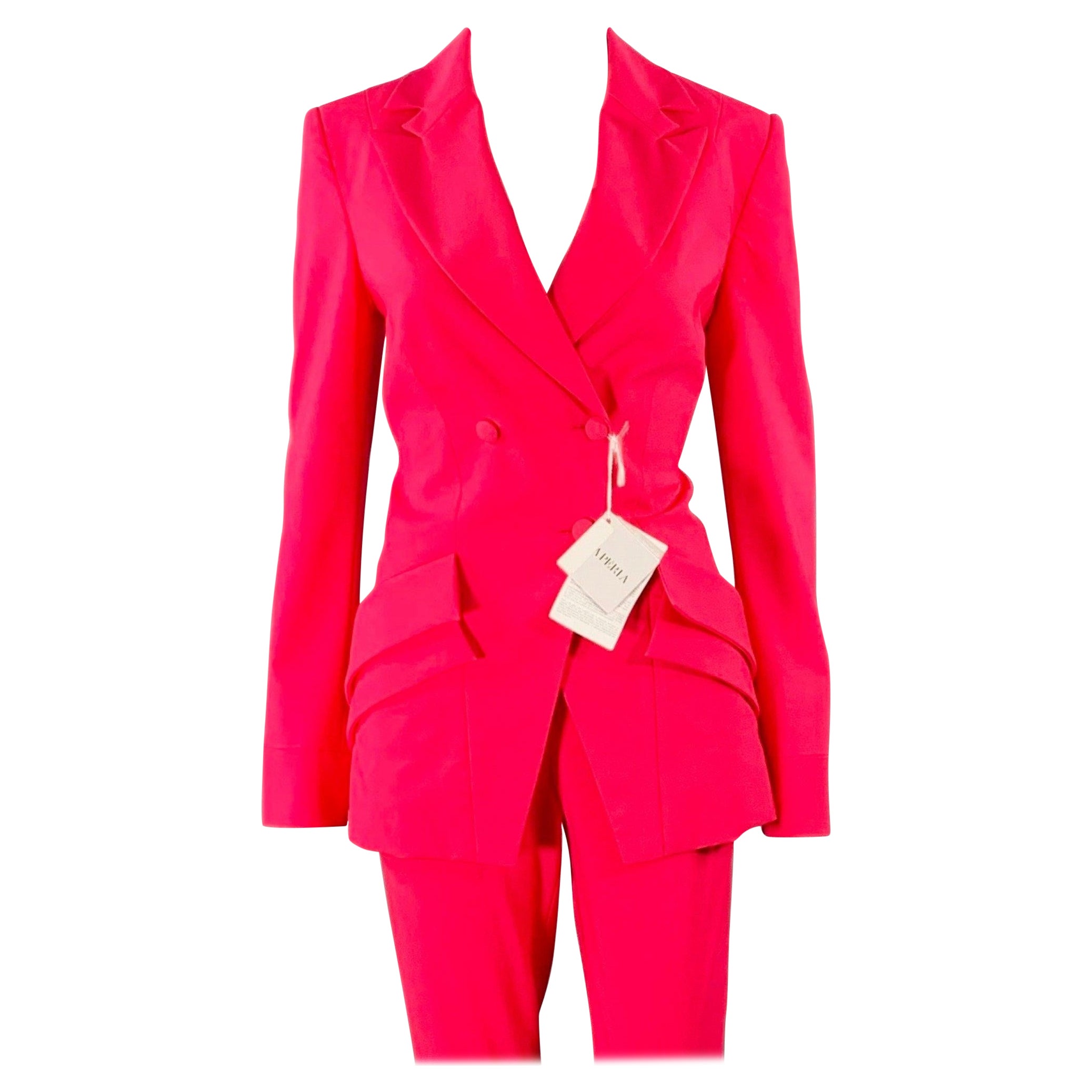 LA PERLA Size 4 Hot Pink Wool Blend Double Breasted Pantsuit