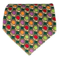 FENDI Green Multi Color Dots Silk Tie