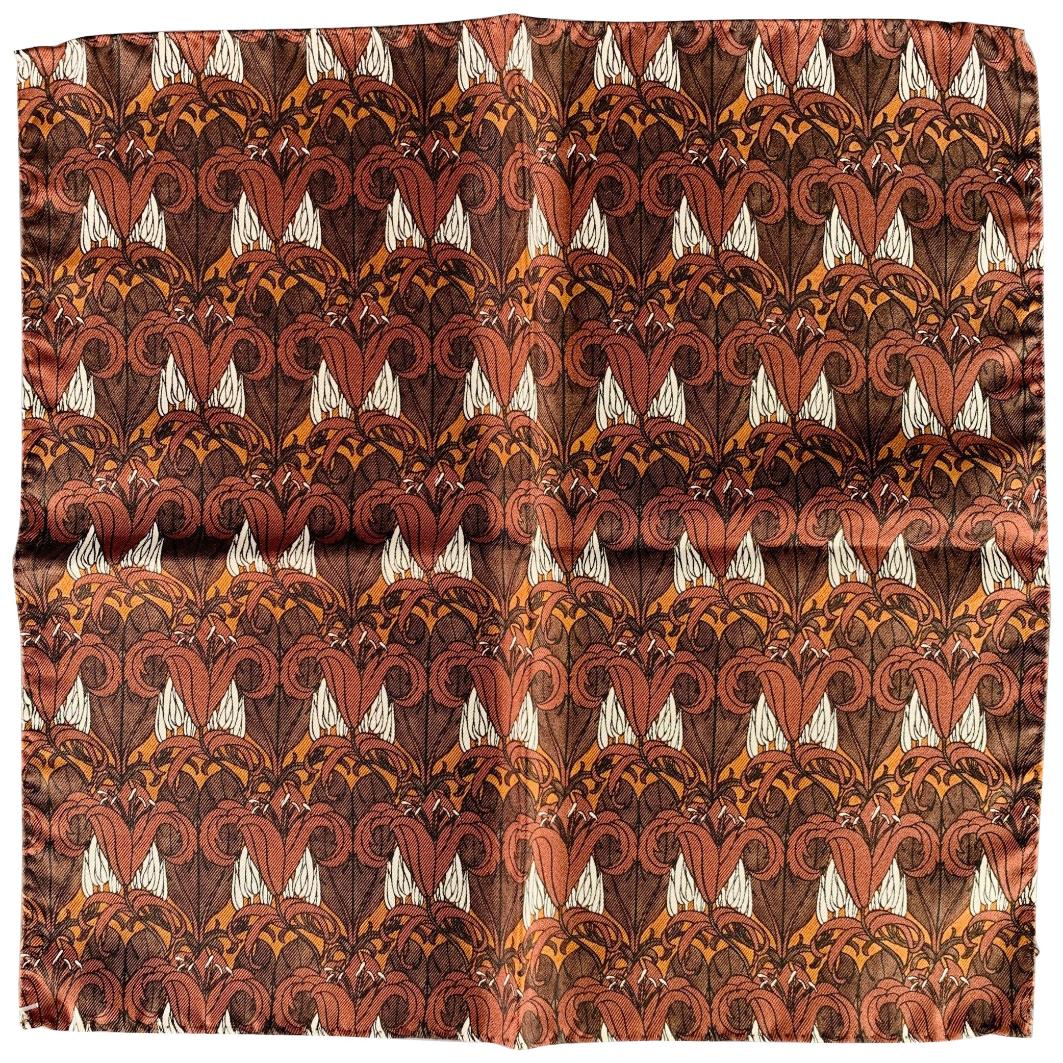 PRADA Brown White Abstract Floral Pocket Square