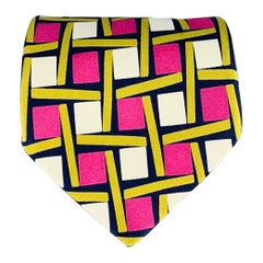 VALENTINO Cream Pink Green Squares Silk Tie