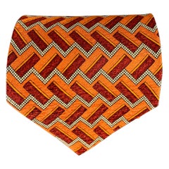 VALENTINO Orange White Geometric Silk Tie