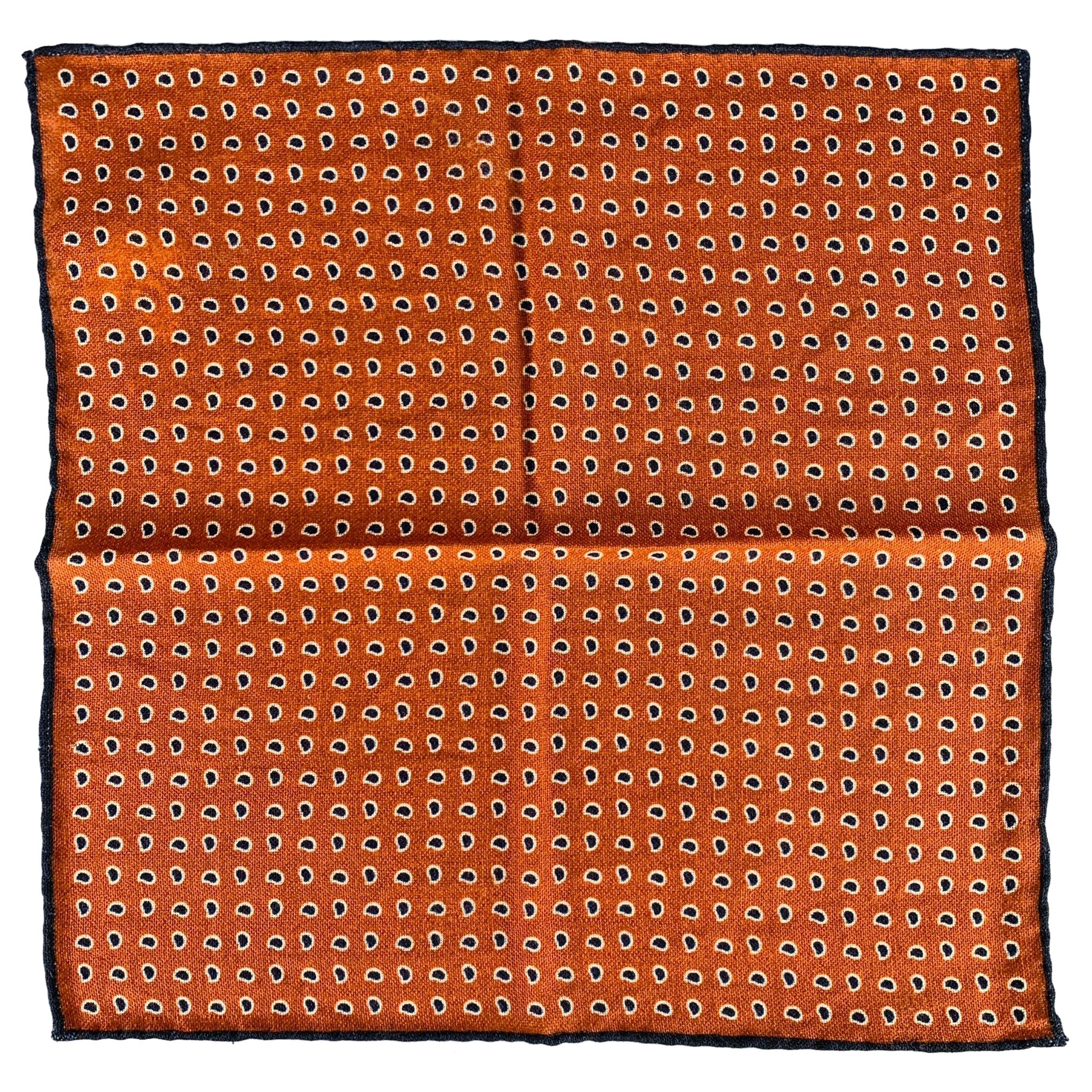 BRUNELLO CUCINELLI Orange Navy Paisley Pocket Square
