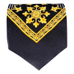 GIANNI VERSACE Black Gold Medusa Heads Silk Tie