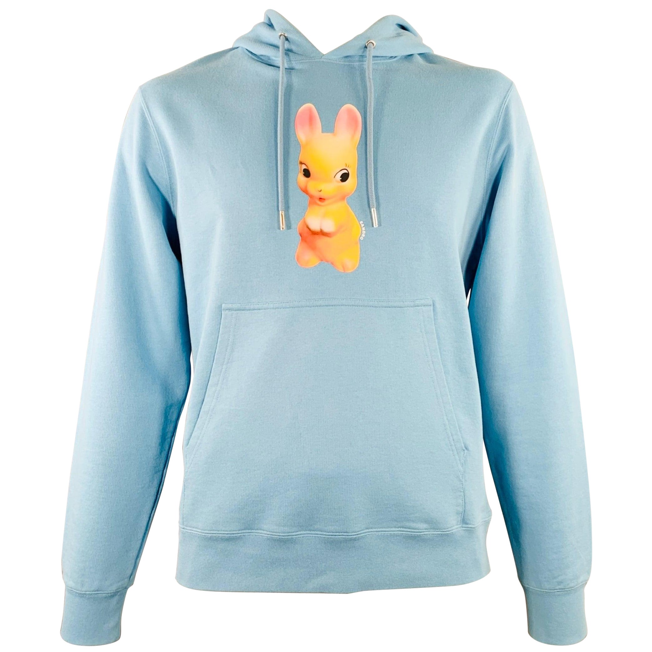 SANDRO Size L Blue Orange Bunny Cartoon Cotton Hoodie Sweatshirt