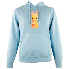 SANDRO Size L Blue Orange Bunny Cartoon Cotton Hoodie Sweatshirt