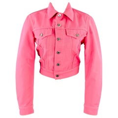 HELMUT LANG Talla XS Femme Trucker Chaqueta vaquera recortada de mezcla de algodón rosa