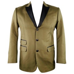 DSQUARED2 Size 42 Olive Green Black Cotton Blend Three Button Peak Lapel Sport Coat