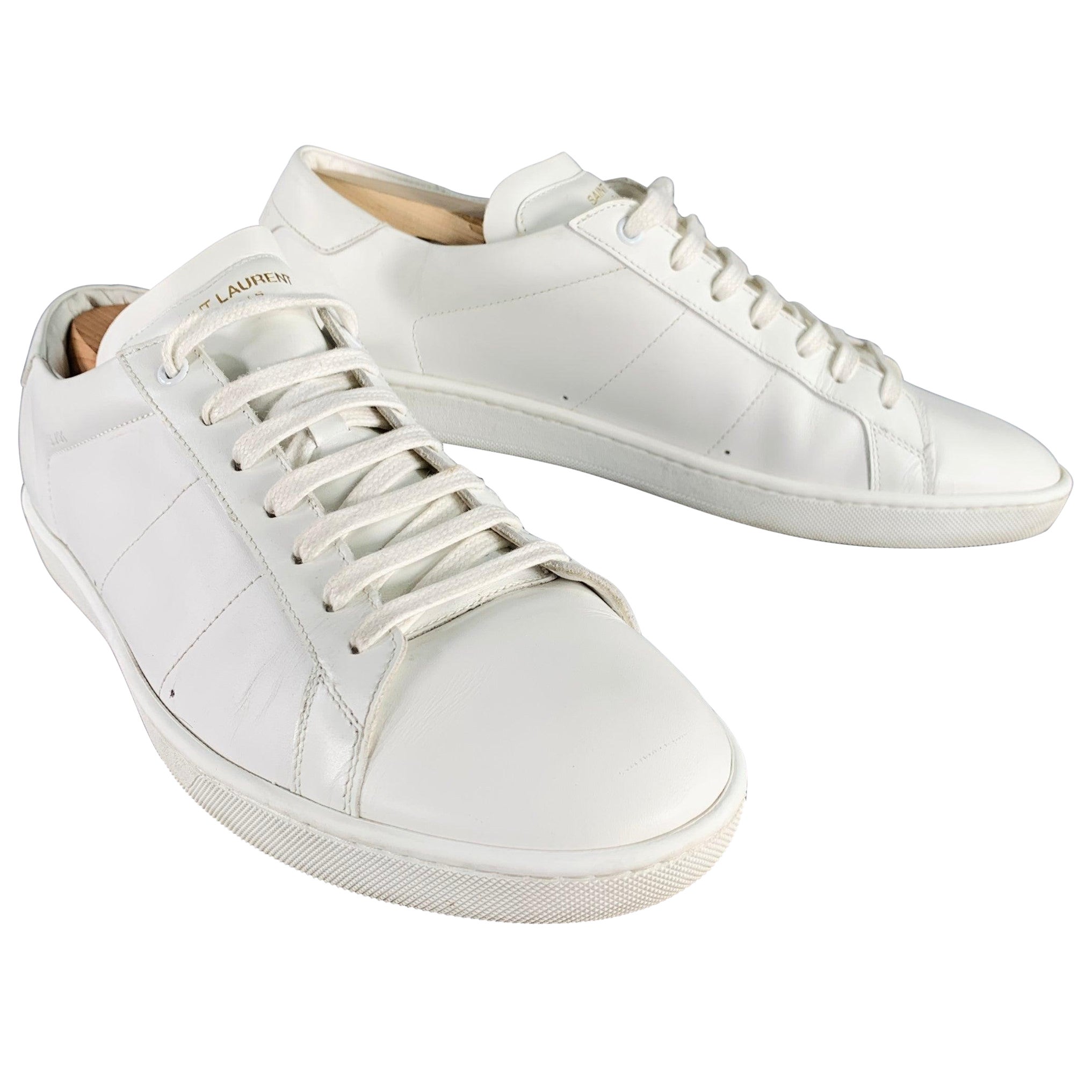 SAINT LAURENT Size 12 White Leather Low Top Sneakers