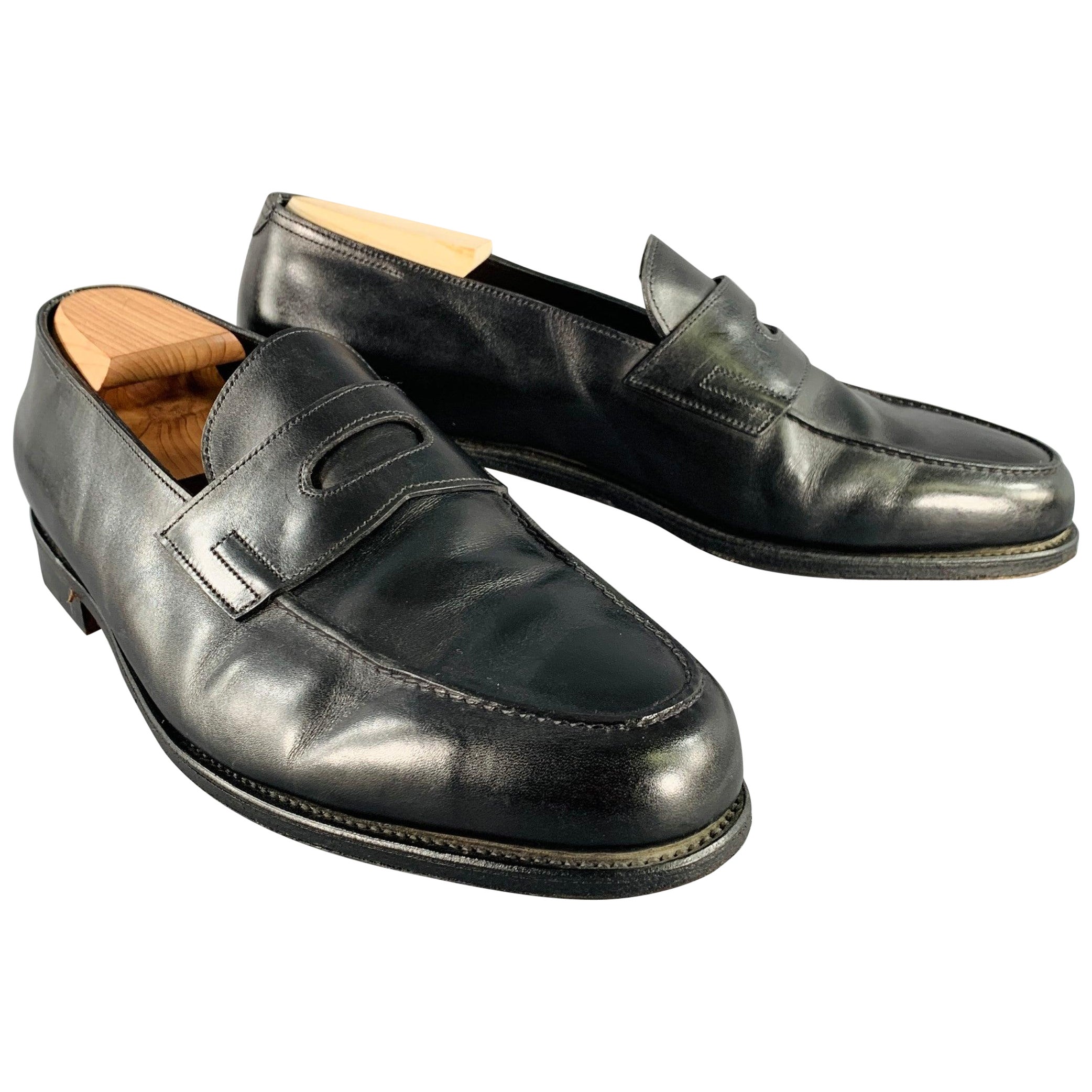 JOHN LOBB Größe 11 Schwarze Penny Loafers aus Leder im Angebot