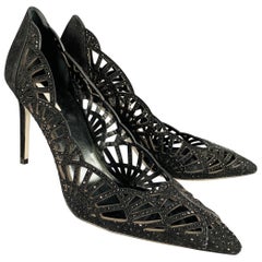 GIORGIO ARMANI Size 8 Black Suede Rhinestones Cutout Stiletto Pumps