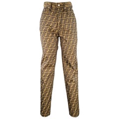 FENDI Größe XS Brown Schwarz Polyester Baumwolle Zucca Monogram High Waisted Jeans