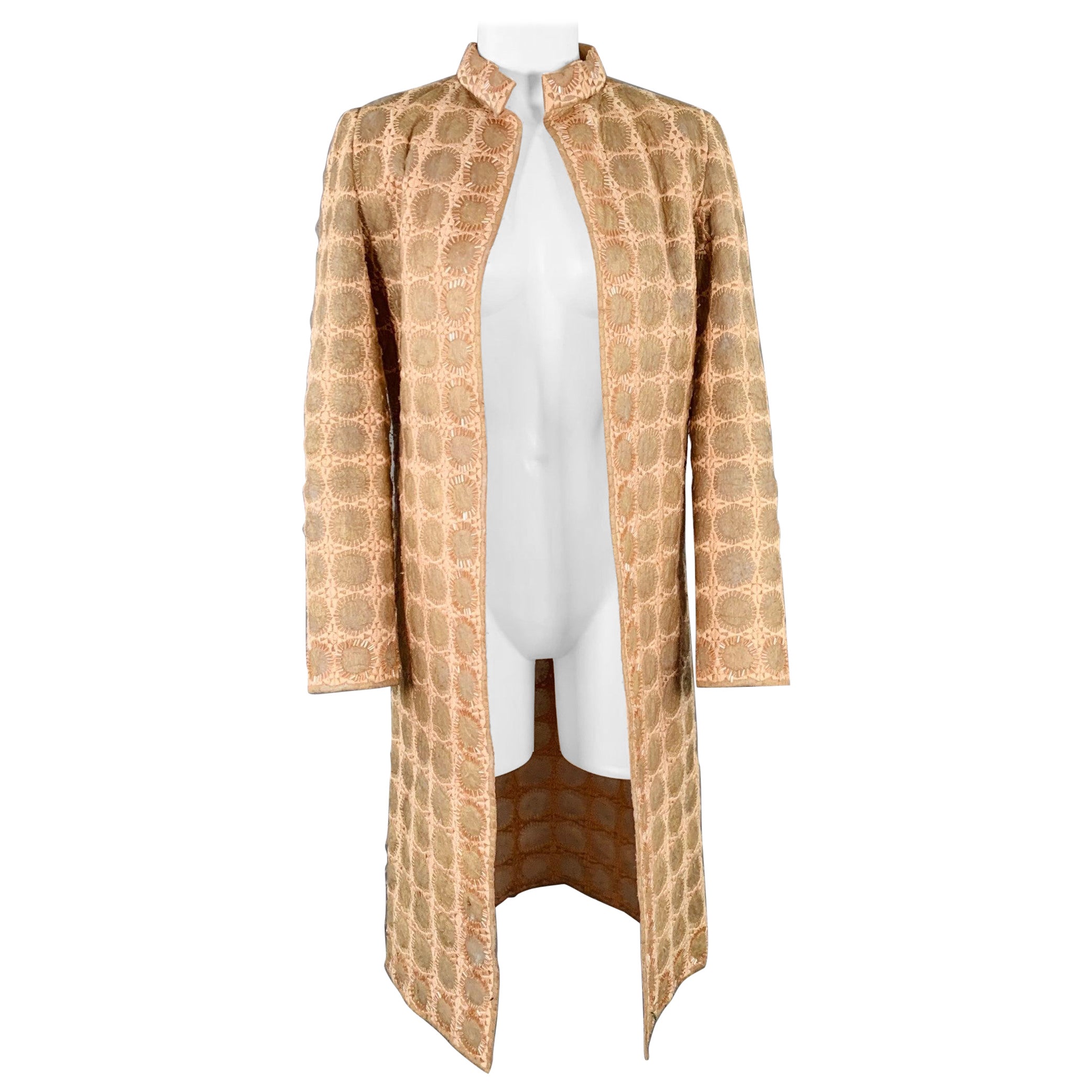 MILA SCHON Talla 6 Beige Tan Poliéster Círculos Abalorios Abrigo en venta