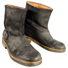 MAISON MARTIN MARGIELA Size 8 Black Distressed Roughout Leather Buckle Ankle Boots
