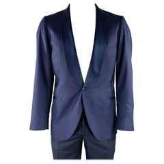 BRUNELLO CUCINELLI Size 44 Navy Blue Two Toned Virgin Wool Silk Tuxedo