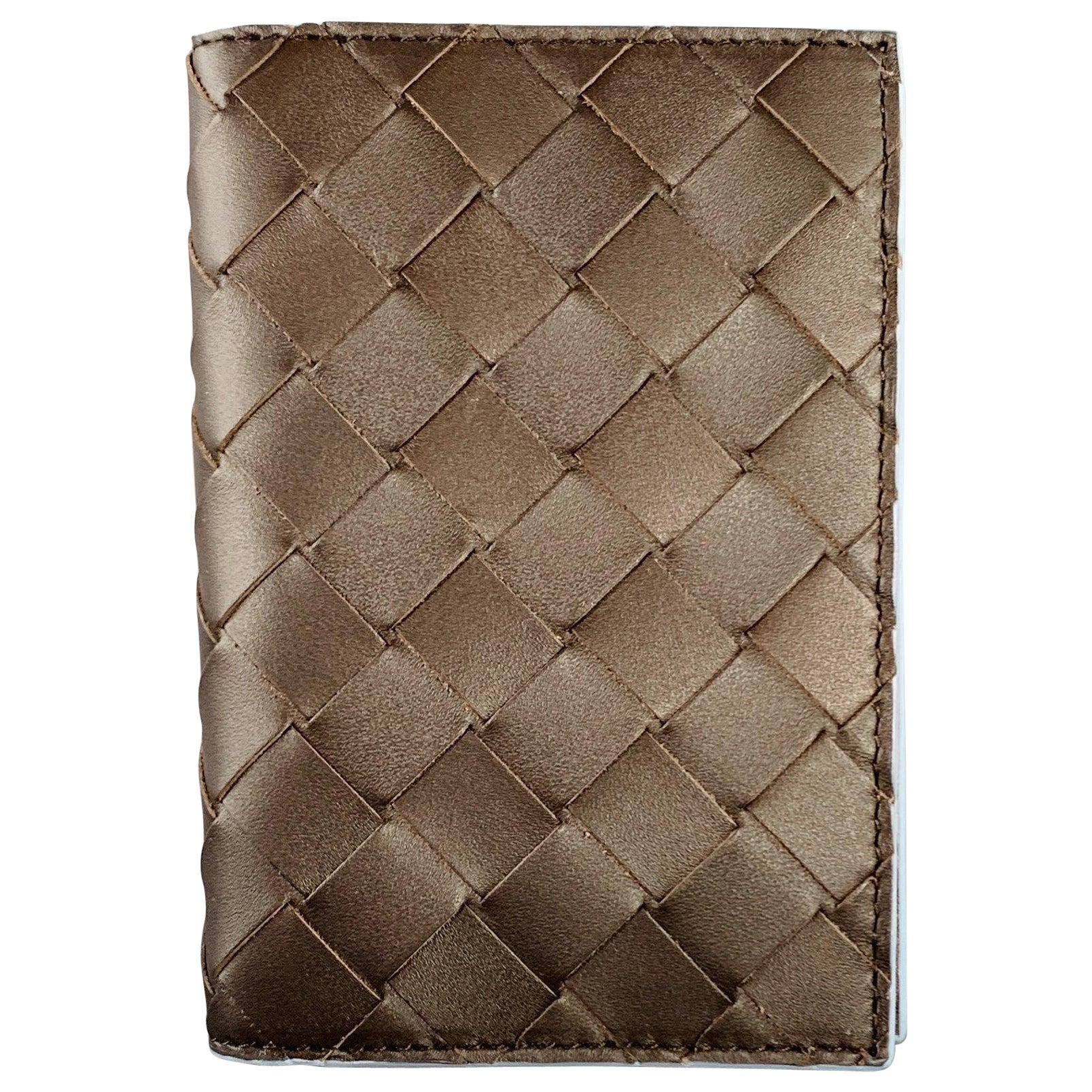 BOTTEGA VENETA Intrecciato Brown Blue Woven Leather Passport Holder