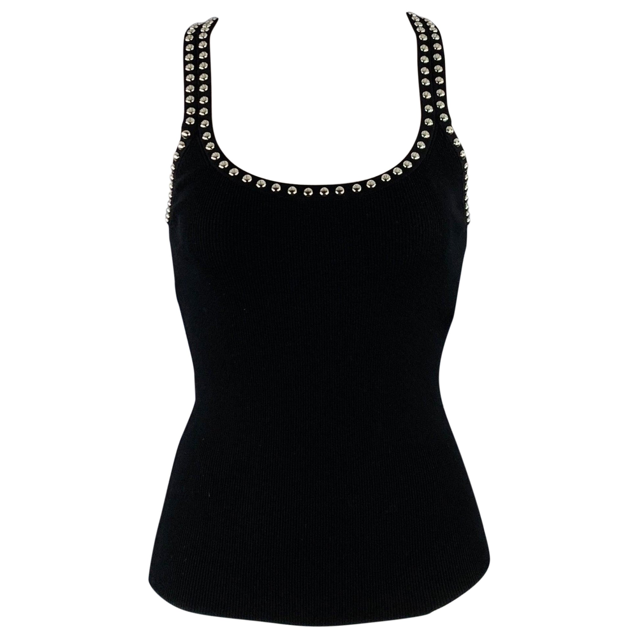 MICHAEL KORS COLLECTION Size S Black Silver Viscose Blend Rib Knit Studded Tank Casual Top For Sale
