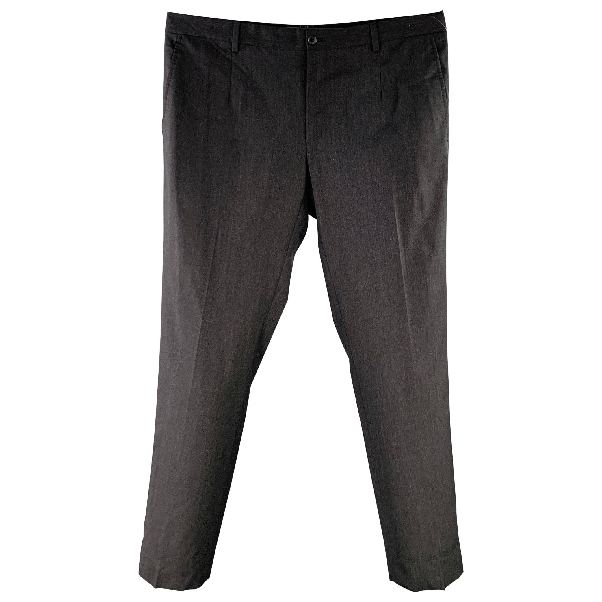 DOLCE & GABBANA Size 36 Charcoal Grey Wool Blend Tapered Zip Fly Dress Pants For Sale