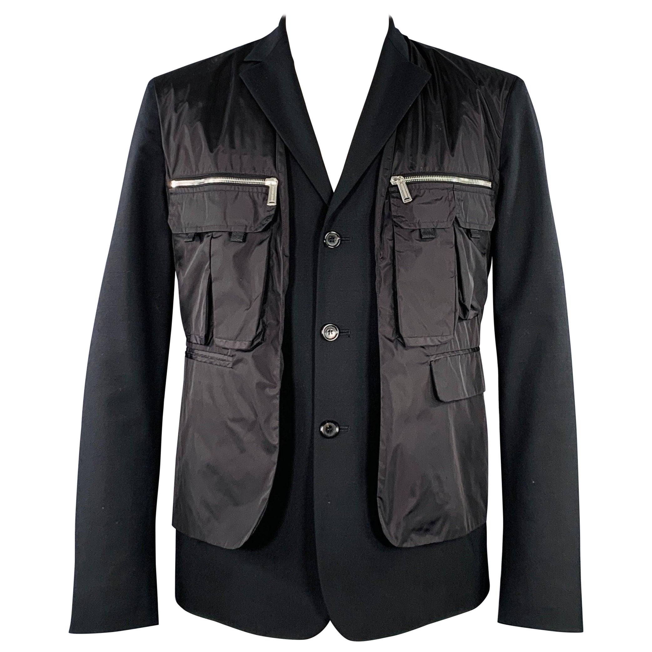 DSQUARED2 Size 44 Black Silver Virgin Wool Blend Utility Sport Coat For Sale