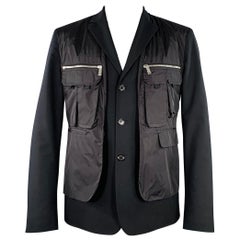 DSQUARED2 Size 44 Black Silver Virgin Wool Blend Utility Sport Coat