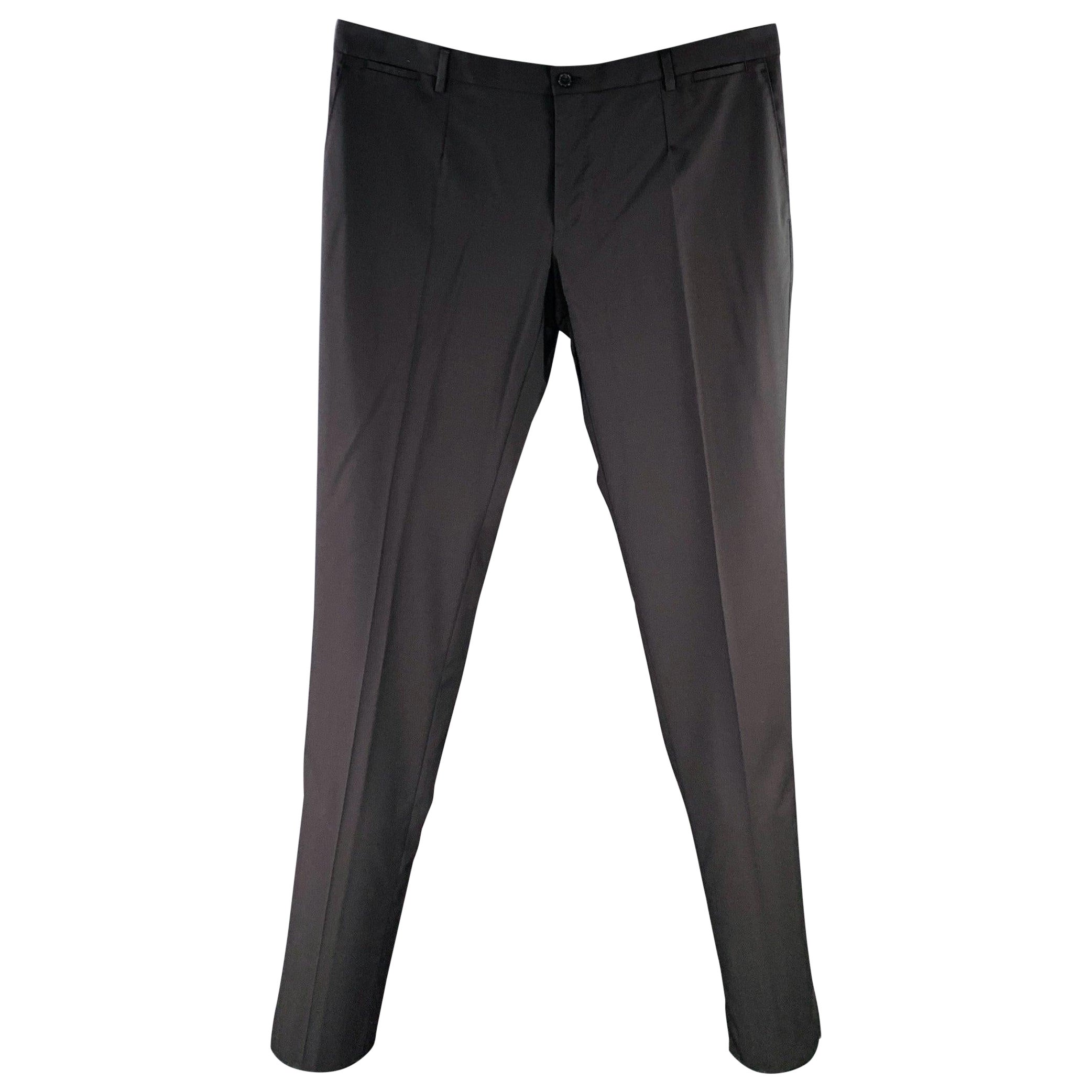 DOLCE & GABBANA Size 38 Black Wool Blend Tapered Zip Fly Dress Pants For Sale