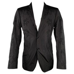 CALVIN KLEIN COLLECTION Size 40 Black Abstract Polyester Sport Coat