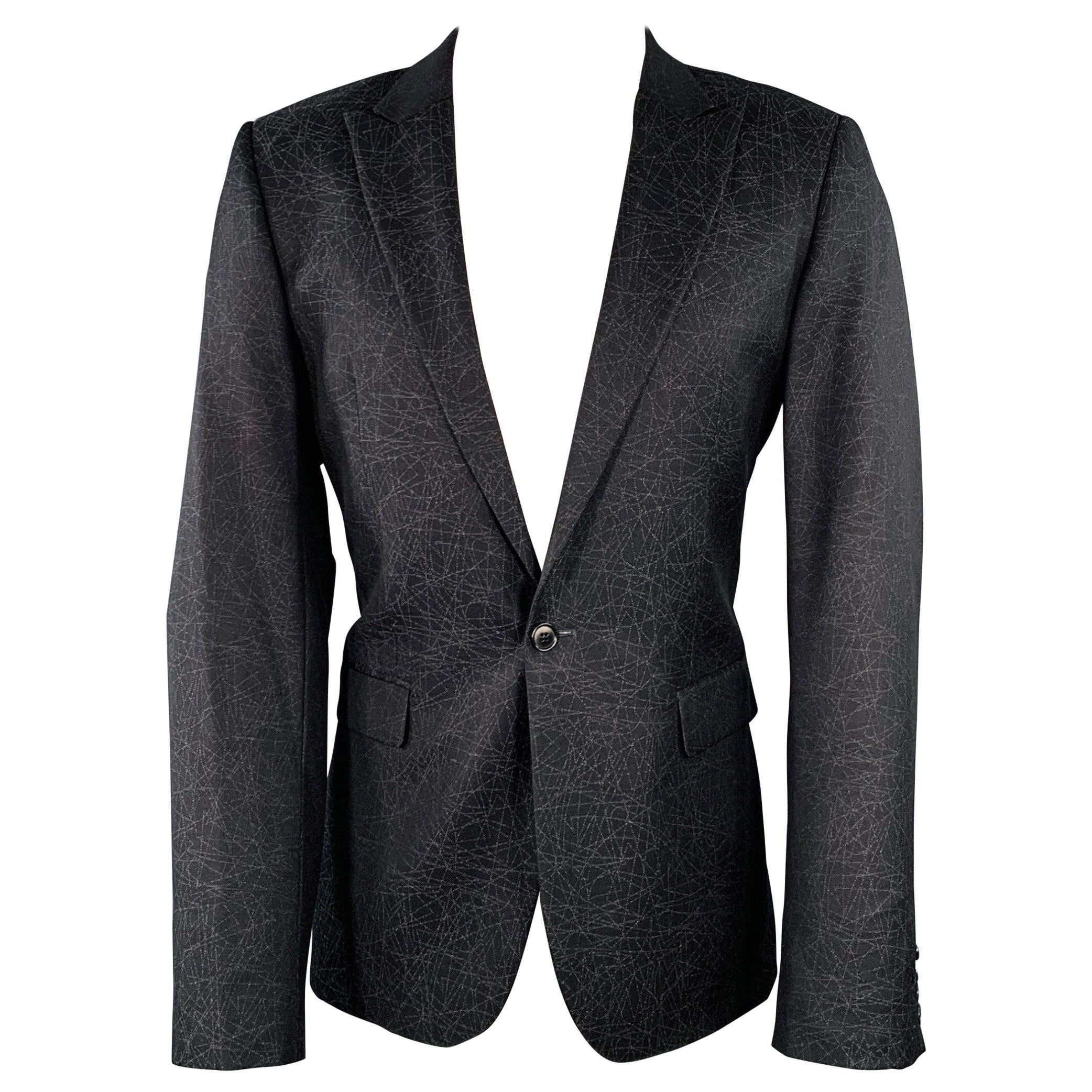 CALVIN KLEIN COLLECTION Size 38 Black Grey Lines Virgin Wool Tuxedo Sport Coat For Sale