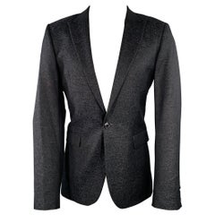 CALVIN KLEIN COLLECTION Size 38 Black Grey Lines Virgin Wool Tuxedo Sport Coat