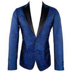 DSQUARED2 Size 40 Blue Black Paisley Polyester Silk Jacquard Tuxedo Sport Coat