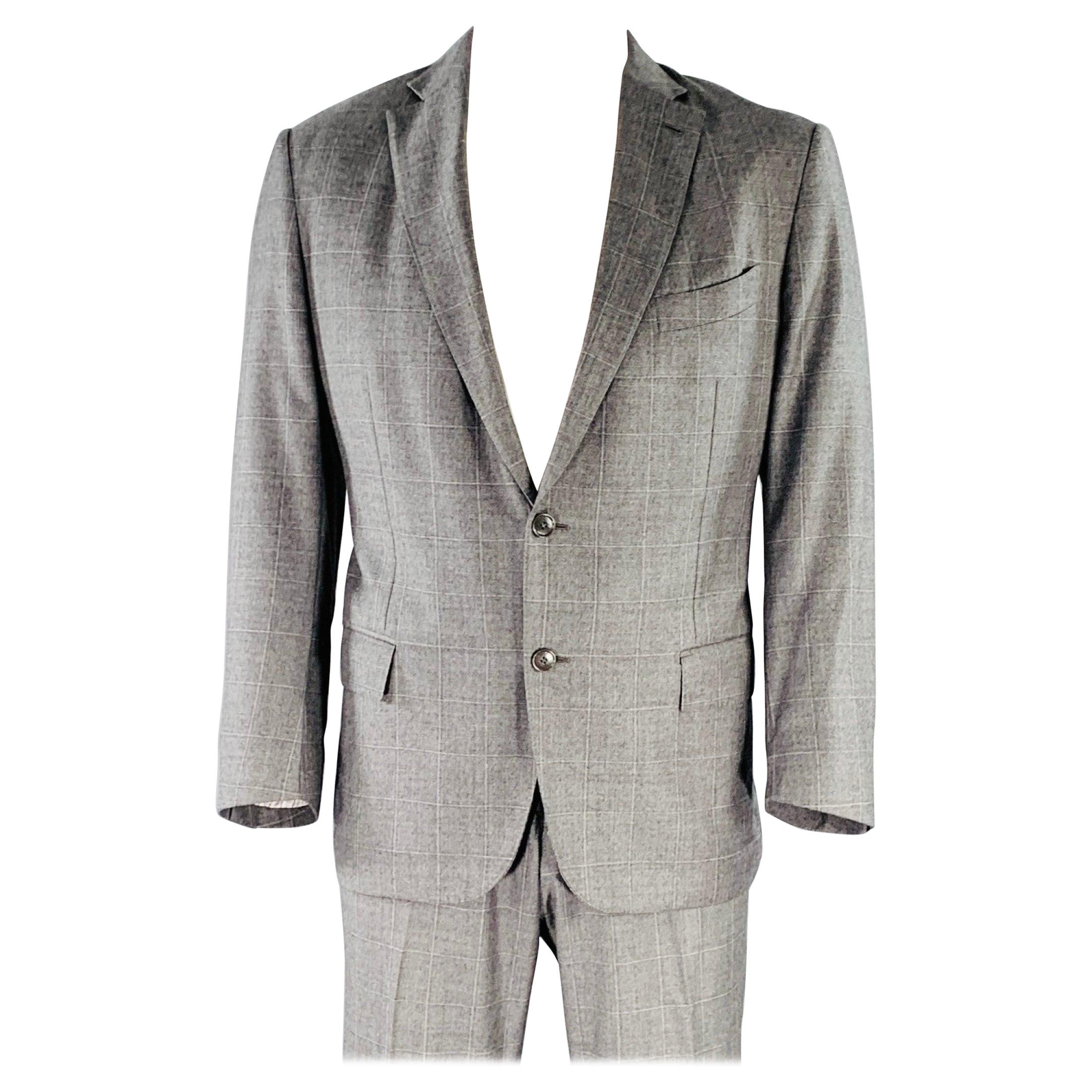 ERMENEGILDO ZEGNA Taille 46 gris blanc pantalon de fenêtre à revers en laine