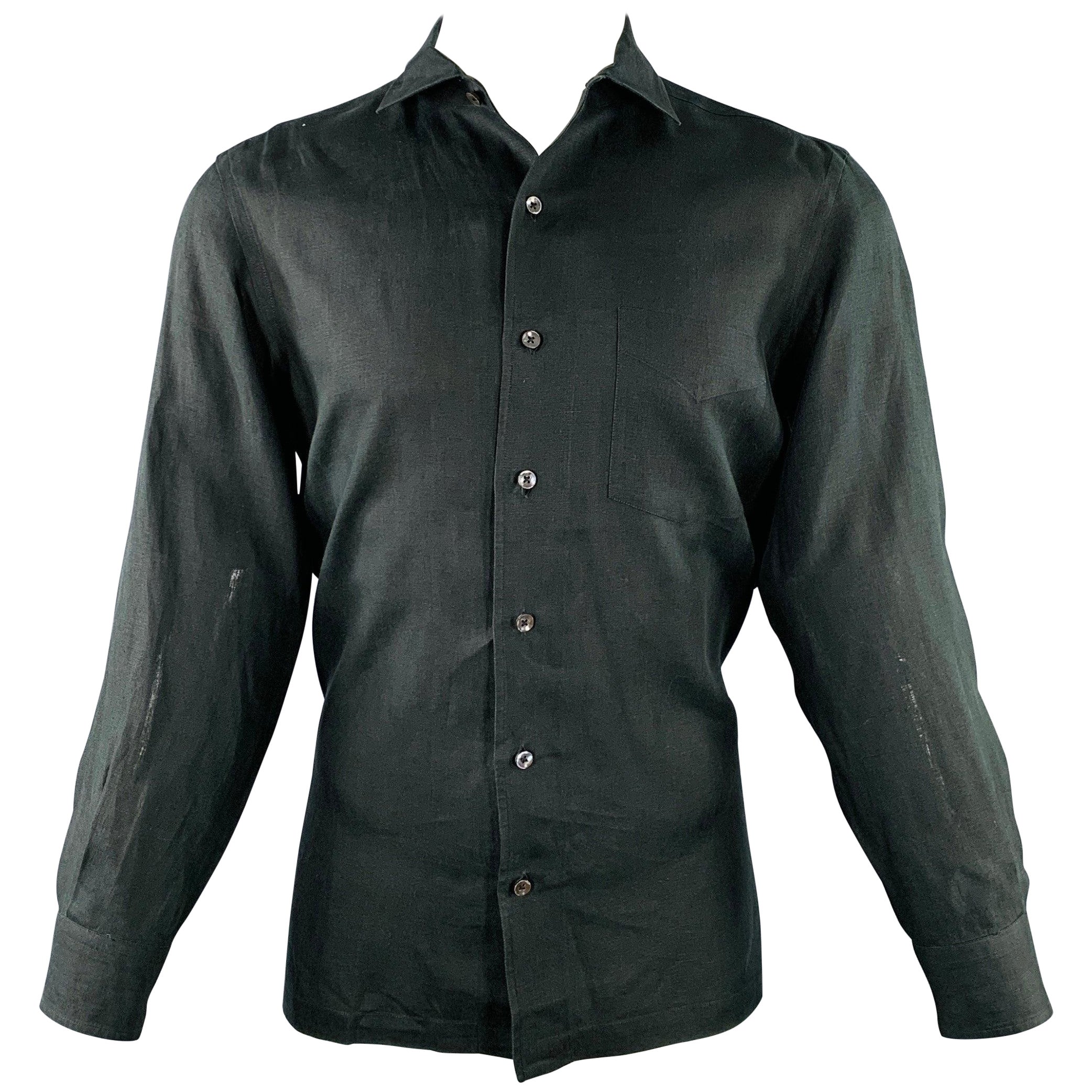 RALPH LAUREN Camicia a maniche lunghe in lino nero taglia M