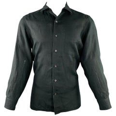 RALPH LAUREN Talla M Camisa negra de lino de manga larga