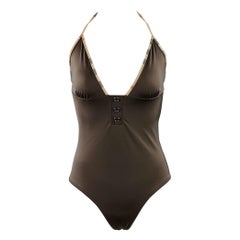 BURBERRY BRIT Size S Brown Beige Polyamide Blend Contrast Trim Swimsuit