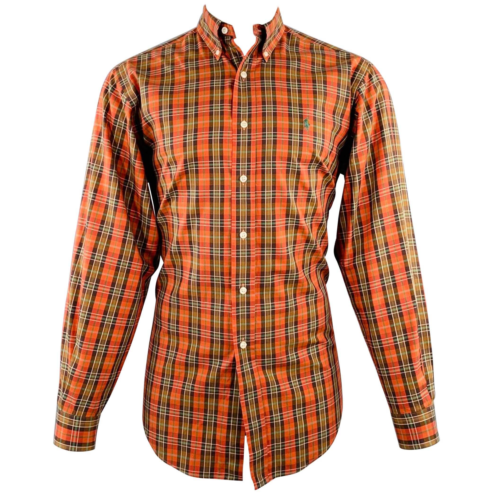 RALPH LAUREN - Camicia a maniche lunghe in cotone a quadri classici rosso-verde - taglia S in vendita